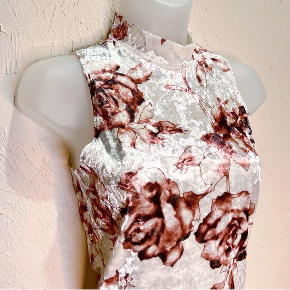Y2K Crushed Velvet Floral Mock Neck Top Womens M Dark Romantic Fairy Goth Tank - Picture 2 of 5